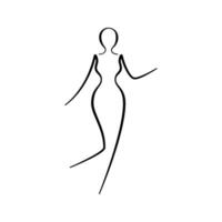 vrouw lichaam, meisje schoonheid, lijn kunst icoon. vrouw houding schets silhouet, model, figuur. abstract teken van meisje voor welzijn centrum, sport, dans, schoonheid salon, spa. vector illustratie