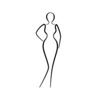 vrouw lichaam, meisje schoonheid, lijn kunst icoon. vrouw houding schets silhouet, model, figuur. abstract teken van meisje voor welzijn centrum, sport, dans, schoonheid salon, spa. vector illustratie
