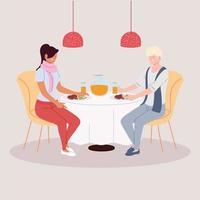 paar aan het diner in het restaurant, romantisch diner vector