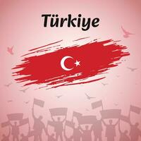 turkiye nationaal dag viering. patriottisch ontwerp met vlag, vogels, en demonstranten. perfect voor republiek dag, zege dag, eenheid dag. veelzijdig vector illustratie voor sociaal media, spandoeken, kaarten.