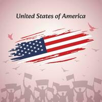 Verenigde Staten van Amerika nationaal dag viering. patriottisch ontwerp met vlag, vogels, en demonstranten. perfect voor onafhankelijkheid dag, gedenkteken dag, vlag dag. vector illustratie voor sociaal media, spandoeken, groet kaarten.