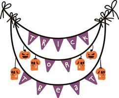 gelukkig halloween partij slinger met schedels hangende vector illustratie ontwerp