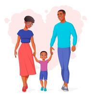 gelukkige zwarte familie hand in hand en wandelen vectorillustratie vector