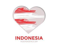 Indonesië onafhankelijkheidsdag hart vlag borstel vector