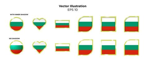 reeks van Bulgaars pictogrammen emblemen met goud glimmend kader, met en zonder binnenste schaduwen geïsoleerd Aan wit achtergrond. vector illustratie. eps 10.