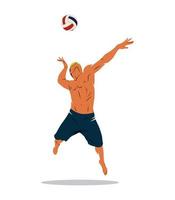 abstracte volleyballspeler die op een witte vectorillustratie als achtergrond springt vector