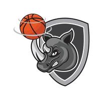 neushoorn basketbal met schild ontwerp illustratie vector eps formaat, geschikt voor uw ontwerpbehoeften, logo, illustratie, animatie, enz.