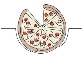 enkele doorlopende lijn pizza. pizza fastfood in één lijnstijl geïsoleerd op een witte achtergrond met vol kleur. vector