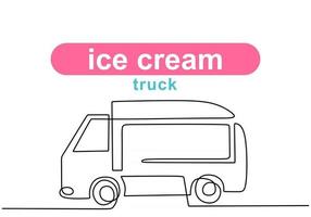 enkele doorlopende lijn van ijsvoedselwagen. ijs food truck in één lijnstijl geïsoleerd op een witte achtergrond. vector