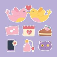 vogels hart kalender bericht cake liefde en romantiek in cartoon-stijl vector