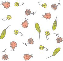 vectorpatroon van schattige lieveheersbeestjes bloemen en bladeren vector