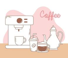 koffiezetapparaat frappe waterkoker en cappuccino lijn en vullen vector