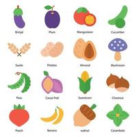 groenten en fruit plat pictogrammen set vector