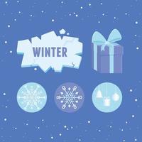 winter verkoop seizoen ijs geschenkdoos sneeuwvlokken decoratie pictogrammen vector