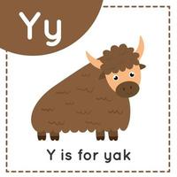 dierenalfabet flashcard voor kinderen. leerletter y. y is voor jak. vector