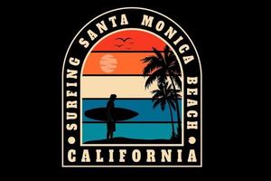 surfen santa monica beach californië kleur oranje crème en blauw vector