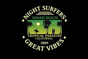 nacht surfers miami strand tropisch paradijs californië kleur groen verloop vector