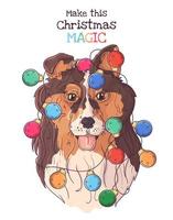 hand getekend portret van collie hond in kerst accessoires vector. vector