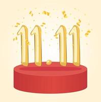 11 11 koopdag, gouden cijfers confetti gekke uitverkoop vector