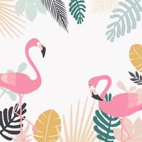 Tropische jungle verlaat achtergrond met flamingo's vector