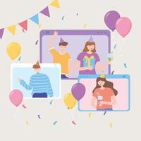 online feest, feest voor mensenwebsite met decoratie vector