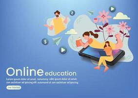 online leren onderwijsgemeenschap online wedsite-ontwerp vector