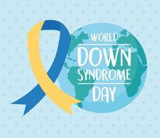 wereld down syndroom dag planeetkaart en bewustzijnslint awareness vector