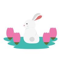 schattig en klein konijn in rozentuinscène vector