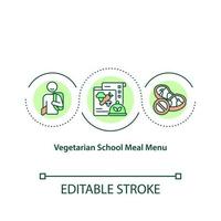 vegetarische schoolmaaltijd concept menupictogram. koken van voedsel van biologische groenten en fruit. gezonde voeding idee dunne lijn illustratie. vector geïsoleerde omtrek rgb kleur tekening. bewerkbare streek