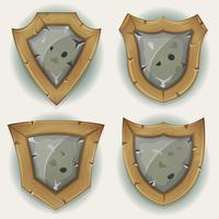 Steen en hout Shield beveiligingspictogrammen vector