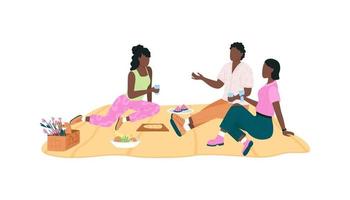 afro-amerikaanse vriendengroep op picknick egale kleur vector gezichtsloze karakters