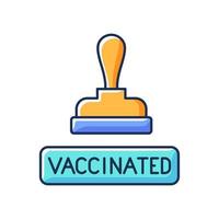 gevaccineerd stempel rgb kleur icoon. covid-virusbescherming. document voor behandeling. medische pas. geïmmuniseerde patiënt. ziektepreventie. gezondheidszorg en medicijnen. geïsoleerde vectorillustratie vector