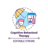 cognitieve gedragstherapie concept icoon. verslavingsbehandelingsmethoden. psychologische behandeling. geneeskunde abstracte idee dunne lijn illustratie. vector geïsoleerde omtrek kleur tekening. bewerkbare streek