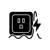 stroomstoot zwarte glyph-pictogram. korte overspanningspieken. onverwachte stroomonderbreking. apparatuur schade. elektrisch brandgevaar. silhouet symbool op witte ruimte. vector geïsoleerde illustratie