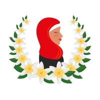 profiel van islamitische vrouw met traditionele burka in bloemenkrans vector