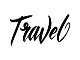 script hand belettering reizen, geïsoleerd op een witte achtergrond. vectorillustratie van een logo op het thema reizen vector