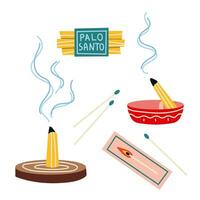 palo santo heilig hout boom set, brandend stok, tekenfilm stijl. concept van vlekken, ontspanning en aromatherapie. modieus modern vector illustratie geïsoleerd Aan wit achtergrond