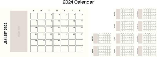 kalender 2024 week begin zondag zakelijke ontwerp ontwerper sjabloon vector