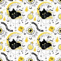 halloween naadloos patroon met zwart kat en vrienden in wit achtergrond. het kan worden gebruikt voor textiel, behang, omhulsel vector