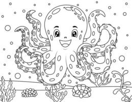 kleur boek of bladzijde voor kinderen. Octopus zwart en wit vector illustratie. tekening stijl