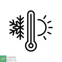 weer temperatuur thermometer icoon. schets stijl teken voor web en app. thermometer met verkoudheid en heet symbool. dun lijn vector illustratie geïsoleerd Aan wit achtergrond. eps 10.