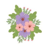 schattige paarse en roze bloemen lentedecoratie vector