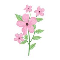 schattige roze bloemen en bladeren lente icoon vector