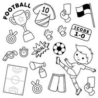 tekening vector reeks met lijn kunst voetbal spelers en uitrusting