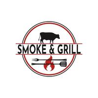 wijnoogst retro rustiek bbq grill, barbecue, barbecue etiket postzegel logo ontwerp sjabloon vector