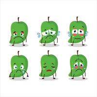 groen mango tekenfilm karakter met verdrietig uitdrukking vector