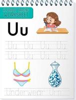 alfabet overtrekken werkblad met letter u en u vector