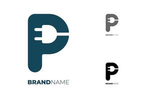 beginletter p met stekker voor technologie bedrijfsidentiteit logotype concept. pictogram voor elektrisch parkeren en opladen. macht energie merk logo ontwerp sjabloon illustratie vector