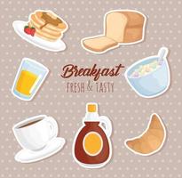 ontbijt stickers icon set vector design