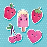 kawaii stickers tekenfilms decorontwerp vector